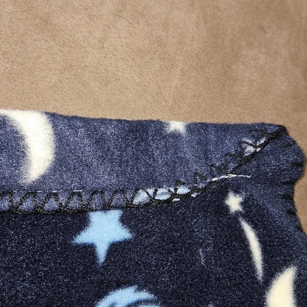 Blue White Yellow Moon Stars Fleece Blanket / Window Cover Drape 50x57 READ